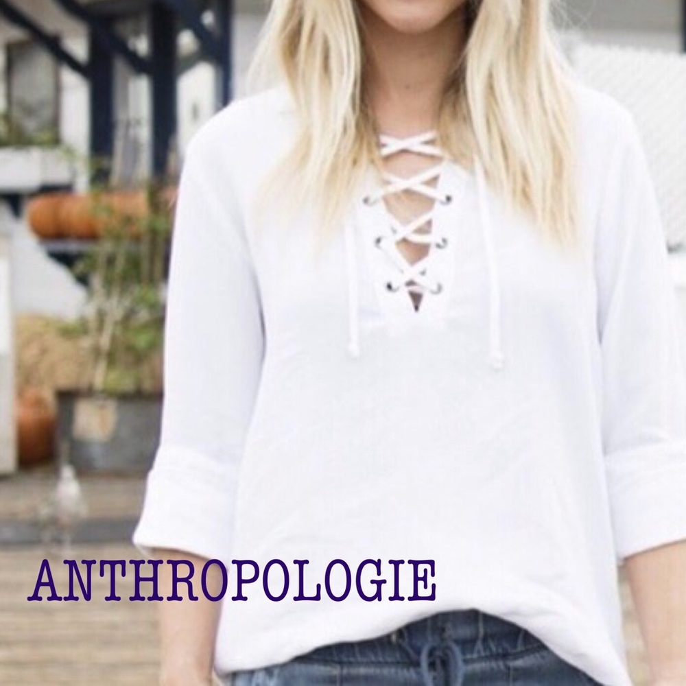 Anthropologie White Lace up Crinkle Top reduced shipping til 240AM EST 1/20